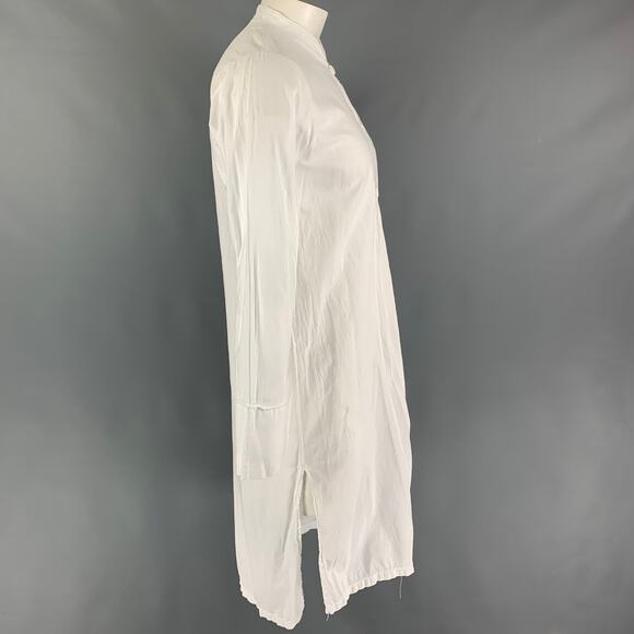 LA HAINE Size L White Cotton Nehru Collar Long Sleeve Shirt - Picture 2 of 5